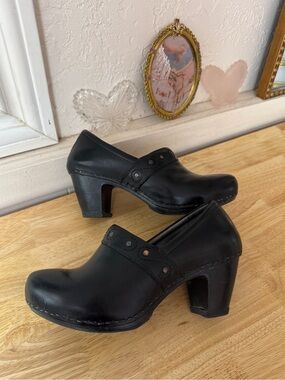 Dansko Black Leather Heeled Clogs EU 38 Y2K Comfort Core Mary Jane Pumps Indie